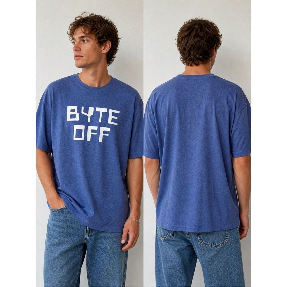 Stranger Things Men’s T-Shirt BYTE OFF Graphic Blue 2XL Cotton Blend
